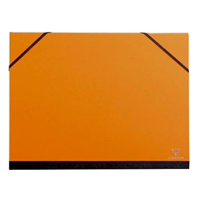 Imagen de Clairefontaine Ref 44803C Carpeta de arte con cierre correas elásticas Color naranja Superficie tarjeta vitela personalizable, apta para documentos tamaño 24 x 32 cm