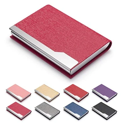 Imagen de FACATH Funda para Tarjetas de Visita, Piel sintética Lujo, Nombre y Tarjetas, crédito, identificación, con Cierre magnético Rojo Rosa