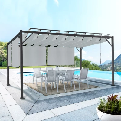 Imagen de Pérgola de acero con lamas orientables 3x4 m 4 toldos gris claro