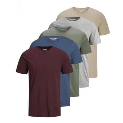 Imagen de JACK &amp; JONES Camiseta Hombre Color Sólido Cuello Redondo Camiseta, Pack de 5 (Pack D), 3XL