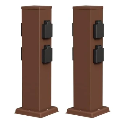 Imagen de ledscom.de 2 Tomas de jardín Columna Polly para Exterior, IP44, 4 vías, Acero Inoxidable, marrón, Cuadrada, 40 cm