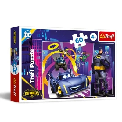 Imagen de Trefl Batwheels, Batman y Sus vehículos 60 Piezas Puzle de Colores con los Personajes la Serie Animada, Entretenimiento Creativo, Diversión para niños a Partir 4 años, Multicolor (17400)