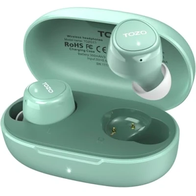 Imagen de TOZO E1 Auriculares Inalámbricos Bluetooth 5.3 con ENC Llamadas Ultraligero EQs Ajuste 30H Reproducción USB Tipo C IPX6 Verde