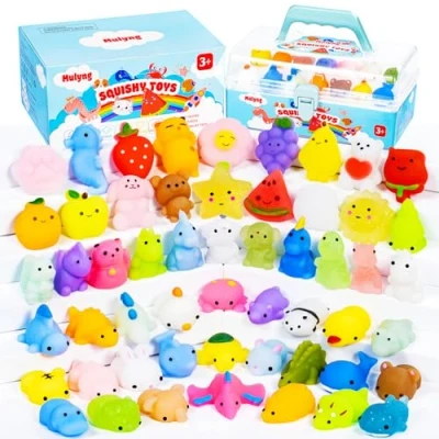 Imagen de Juguetes Mulyng Mochi Squishy, Juguete Antiestrés Kawaii Squishies para niños Obsequio de Fiesta Navidad Cumpleaños Pascua Regalo Aula Premios con Caja Almacenamiento, No duplicados (80 Pack)