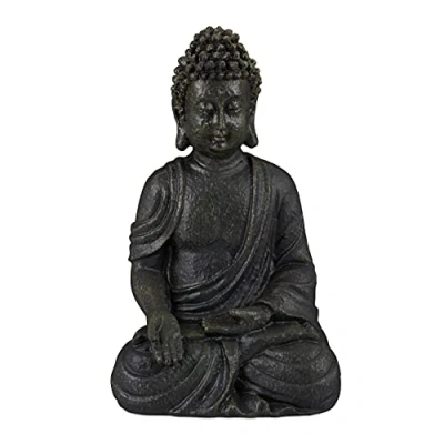 Imagen de Relaxdays Estatua Buda Sentado, 30 cm, Figura Jardín, Salón, Polirresina, Resistente a Intemperie y Heladas, Gris Oscuro