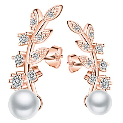 Imagen de MICGIGI Pendientes elegantes de perlas plata ley 925 con Circonita y 5 mm (oro rosa), cúbica, Perla