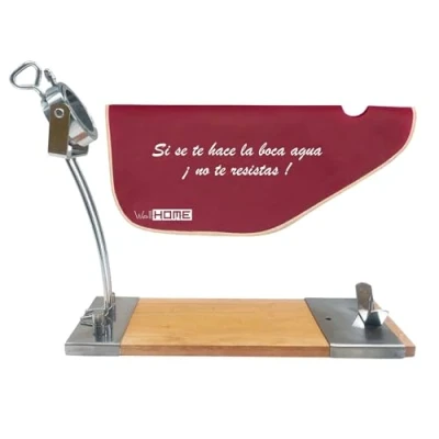 Imagen de Well Home Jamonero IBERIA Luxe cabezal giratorio, en madera y acero inoxidable + Funda para Jamón &#039;Tiberic&#039; Burdeos