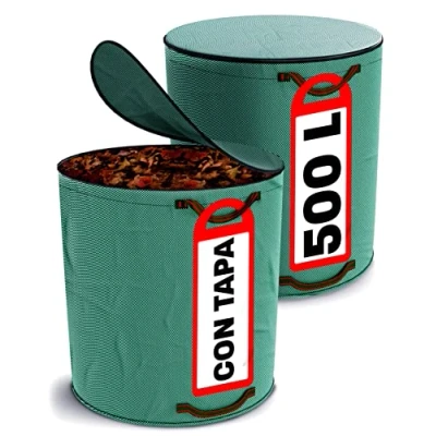 Imagen de 2 Bolsa Jardin Con Tapa Cremallera De 500 L Basura 4 Asas Resistentes Grandes XXL Estable Plegable Reutilizable Robusto Polipropileno