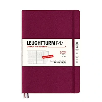 Imagen de LEUCHTTURM1917 367566 Planificador mensual y cuaderno de notas Composition (B5) 2024, 16 meses, tapa blanda, Port Red, alemán