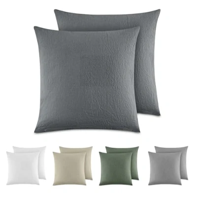 Imagen de Dreamzie Funda Almohada 40x40 cm (Juego de 2), 100% Algodón Lavado Color Gris Oscuro, Aspecto Lino y Transpirable, con Cremallera
