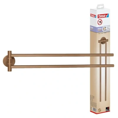 Imagen de tesa Moon Toallero Autoadhesivo de 2 Brazos Doble Barra Metal Revestido PVD, Cepillado en Bronce sin Taladrar, Incluye Solución Adhesiva 84 mm x 50 456