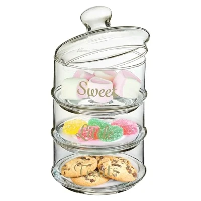 Imagen de Premier Housewares Botes de Almacenamiento apilable, Vidrio, Transparente, 3 Piezas