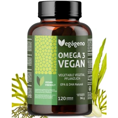 Imagen de VEGAGENO OMEGA 3 Vegano Aceite de Algas 2000MG Origen Vegetal. Alta Concentración 600 mg DHA y 300mg EPA por Dosis Diaria. 100% Natural. Sin Gluten. No GMO. VEGAN Friendly