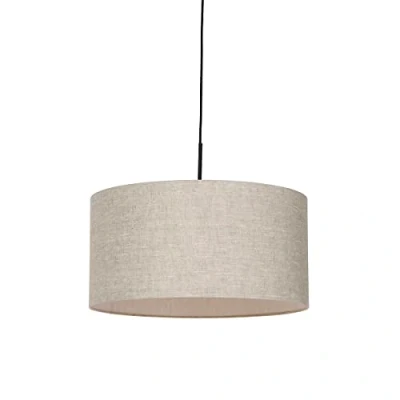 Imagen de Qazqa Moderno Lámpara colgante rústica negra pantalla beige 50 cm COMBI 1 Textil/Acero Redonda Adecuado para LED Max. x 60 Watt