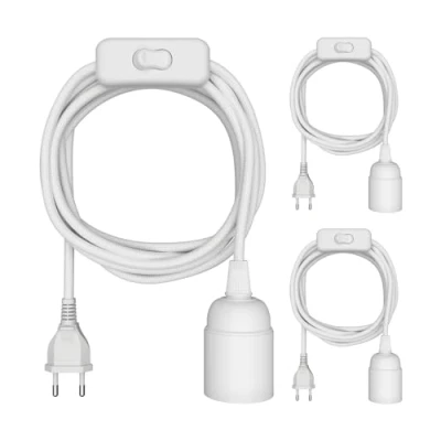 Imagen de ledscom.de 3 piezas cable textil LEHA, enchufe, interruptor, blanco, m, portalámparas, 1x E27 máx. 60W