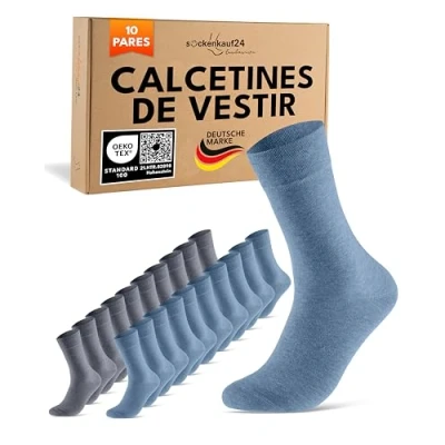 Imagen de sockenkauf24 Calcetines Clásicos Hombre Mujer 10 Pares Algodón Comodos Transpirables (Azul 39 42)