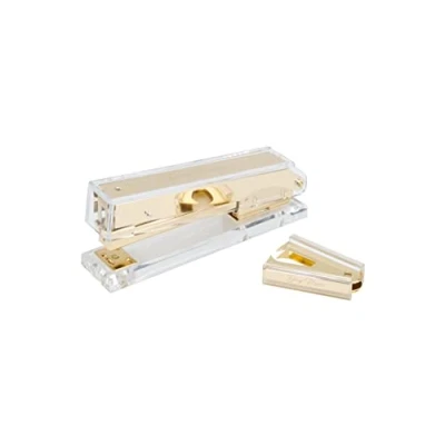 Imagen de Dany Marcus grapadora + extractor de grapas, acrílico transparente con metal dorado, para grapas 24/6, grapa 25 hojas