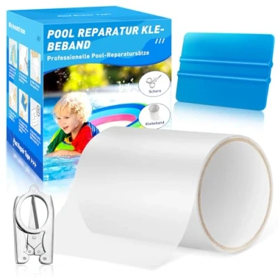 Imagen de UFYTT Parches Piscina para Piscinas con Agua Cinta Adhesiva Impermeable 10 x 150 cm, Bajo Agua, Kit de Reparación Utilizado Liner Hinchables Colchones Inflables