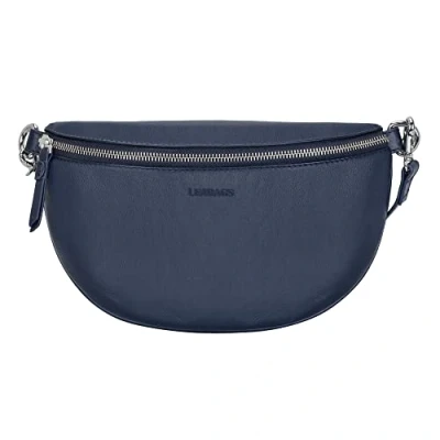 Imagen de LEABAGS Bogotá Riñonera grande de cuero genuino con cremallera Bolso bandolera para mujer 27x7x16cm Azul