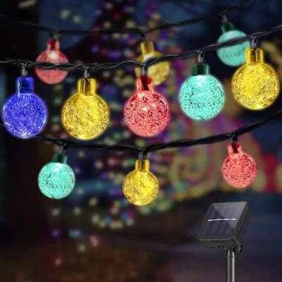 Imagen de LQWELL® Cadena De Luces Solares Para JardÍN, Solar Bolas Cristal, 15 Ledes, 5 M, IP44, 8 Modos, Exterior/Interior, Terraza (5M 15LED Multicolor)
