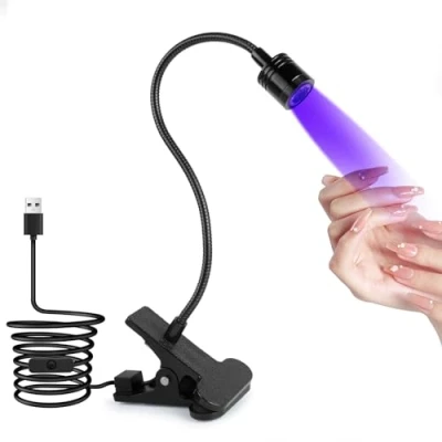 Imagen de AiQInu Lampara UV LED Uñas, 3W Lámpara de Pegamento Ultravioleta, Uñas Curado con Clip, USB (Negro)