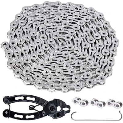 Imagen de YBEKI Cadena para bicicleta de 11 velocidades, 1/2 x 11/128 pulgadas, 116 eslabones con pinza y 3 pares candado