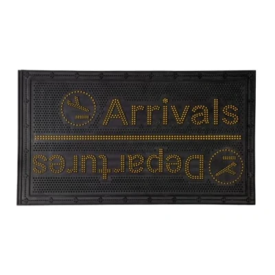 Imagen de Fisura Felpudo Goma Original “Arrivals. Exterior Negro y Amarillo. Entrada casa con púas. Alfombrilla de Mensaje. 70 x 40 centímetros.