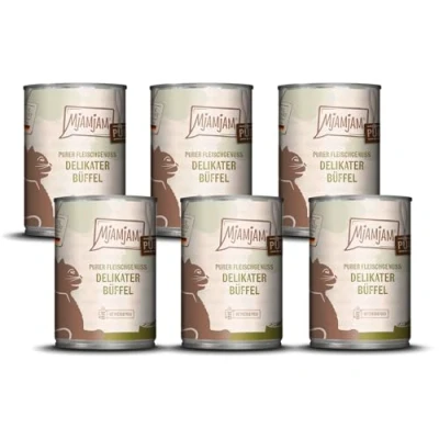 Imagen de MjAMjAM Comida húmeda Premium para Gatos Puro Placer de Carne Delicioso búfalo Puro, Pack 6 (6 x 400 g), sin Cereales y con Extra