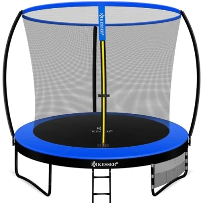 Imagen de KESSER® Trampolín, Certificado TÜV Rheinland GS, trampolín de jardín para niños hasta 150 kg, Completo con Red Seguridad, Cubierta Borde, 366 cm, Azul/Negro