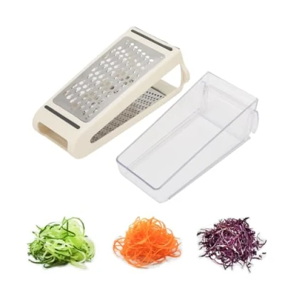 Imagen de Leopacat Rallador de Queso, Rectificado Bidireccional Cortador Verdura con Recipiente Extraíble Doble Cara Manual Rayadora Zanahoria Acero inoxidable para Queso Verduras Jengibre Frutas