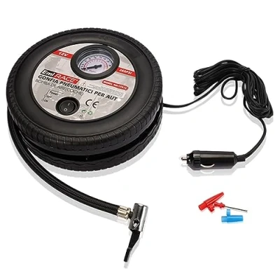 Imagen de A2ZWORLD Mini compresor portátil para coche, inflador de neumáticos portátil, 12 V, profesional, bomba aire con manómetro analógico, toma encendedor cigarrillos, forma goma, 18 x