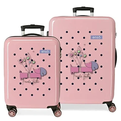 Imagen de Enso Friends Together Juego de maletas Rosa 55/68 cms Rígida ABS Cierre combinación lateral 104L 6 kgs 4 Ruedas dobles