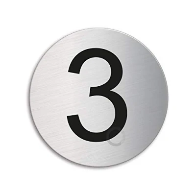 Imagen de Placa Número 3 Señal acero cepillado Ø 75 mm autoadhesiva