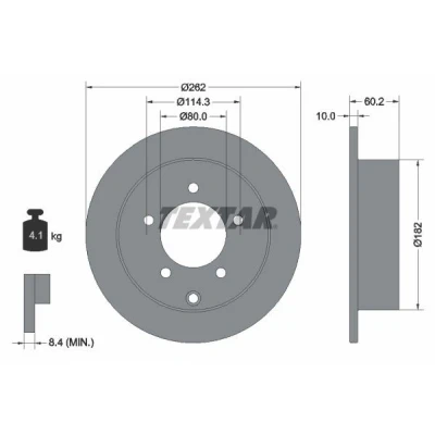 Imagen de TEXTAR PRO 92227403 Disco de freno 262 10 05/06 114,3 macizo revestido sin perno sujeción rueda, buje rueda