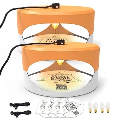 Imagen de Orange and White Gray Aspectek Sticky Dome Flea Trap with 2 Discs. Odorless Insect Traps, Effective for Indoor Use Pack