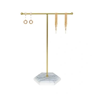 Imagen de Soporte Organizador de Joyas, Exhibición Collares con Barra en T Metal, para Pendientes, Joyas Colgantes Collares, Pulseras, Anillos, Relojes (Blanco+Oro)