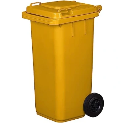 Imagen de Jestic Cubo de basura 120 240 para con ruedas goma silenciosas recogida diferenciada, reciclaje interior exterior EN840 (120 Litros, Amarillo)