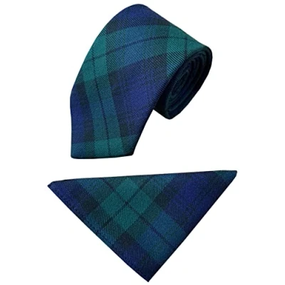 Imagen de Juego de corbata y pañuelo para hombre, diseño tartán, color negro, Azul marino, verde botella, Adult
