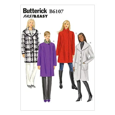 Imagen de Butterick Pattern 6107 Y Patrón para Abrigos de Mujer (Tallas XSM (4 6) SML (8 10) M (12 14), Polar, Blanco, (X Small Medium) US