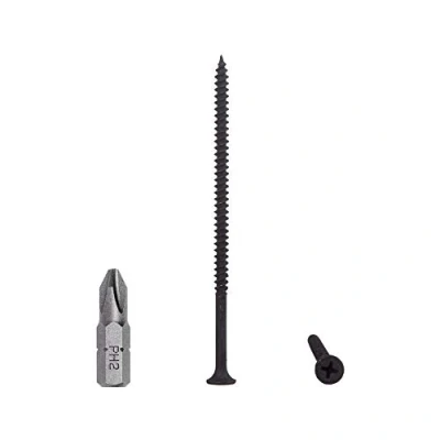Imagen de Paquete de 100 tornillos acero al carbono fosfato negro 4,2 x 90 mm, cabeza Phillips Bugle Head, rosca fina, cierres para paneles yeso (100, mm)
