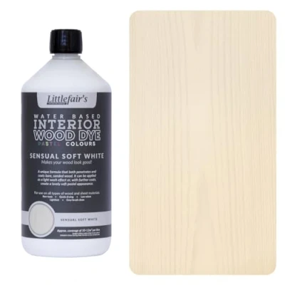 Imagen de Littlefair&#039;s Tinte para Madera 1ltr Acabado Premium, Fácil de Usar Y Limpiar Basado en Agua, Seguro Ecológico Disponible Muchos Colores Color: Blanco Suave Sensual