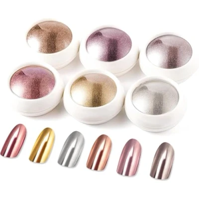 Imagen de LEDSUUEI 6 Cajas Polvo De Uñas Cromo, Polvos Efecto Espejo Para Manicura Y Nail Art Rosa/Oro/Cromo Brillo Microperlas.