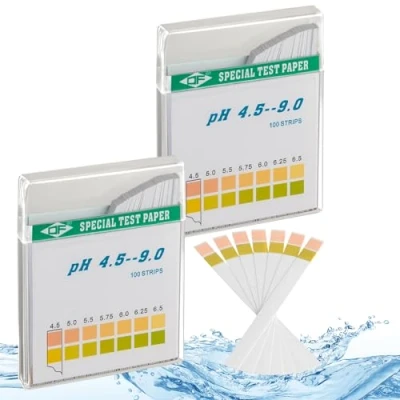 Imagen de ECENCE Tiras de prueba pH 200 unidades, papel para tornasol, rango medición 4,5 9, indicador universal, test ácidos acuarios, agua potable