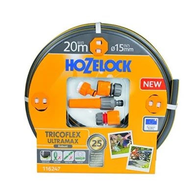 Imagen de Hozelock Kit de manguera tricotada Ultramax 15 mm diámetro totalmente equipada con 20 m y todos los accesorios