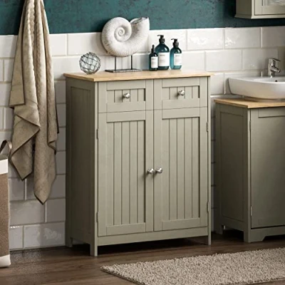 Imagen de Bath Vida Priano Armario de baño con 2 cajones y Puertas, Color Gris Roble, Madera ingeniería, H : 75 x W 60 D 30 Cm Approx