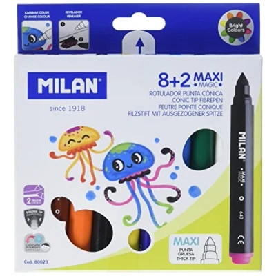 Imagen de Milan 80023 Caja de 8 Rotuladores Colores y 2 Mágicos
