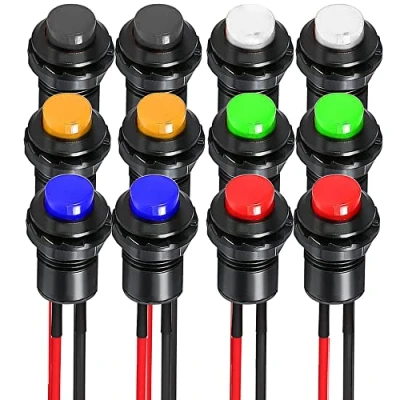 Imagen de Gebildet 12pcs 12mm Pre Cableado Pulsador Momentaneo SPST ON/Off AC 250V/1.5A 125V/3A,Provisional Mini Botón para Trompeta de Coche,Timbre Casa