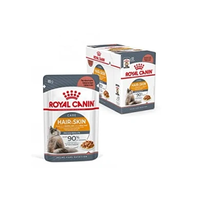 Imagen de Royal Canin Hair &amp; Skin Care Gravy 12 x 85g Alimento completo para gatos adultos Trozos finos en salsa Puede contribuir a un pelo sano