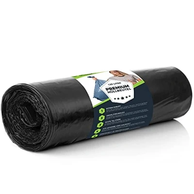 Imagen de bolsas de residuos 120L negro, 25 1 rollo Resistente al desgarro Bolsa XXL Tipo 100 Extra 70 µ 700x1100 mm basura alta resistencia