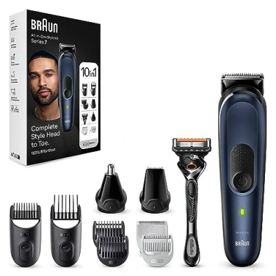 Imagen de Braun Recortadora de Barba Series 7 Máquina Cortar Pelo, afeitar, Cortapelos Hombre Kit 10 en 1 Para Barba, Pelos, Depilación Masculina, MGK7410,